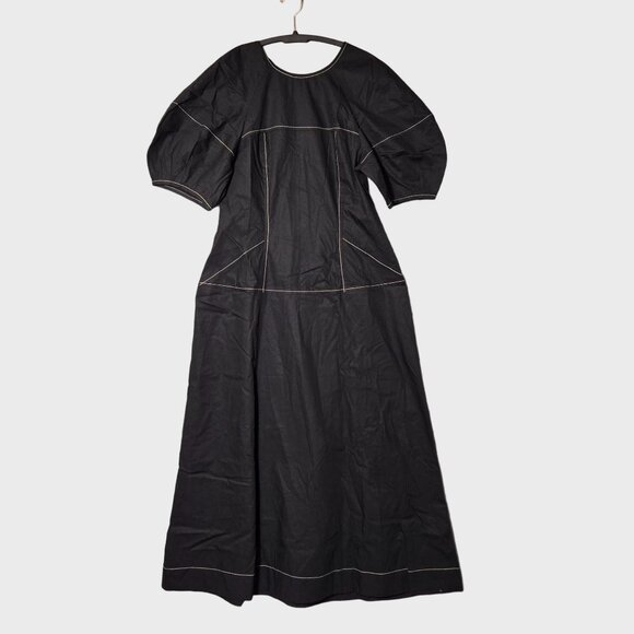 Madewell Puff-Sleeve Drop-Waist Midi Dress Black Size 2 NWT - Picture 4 of 11